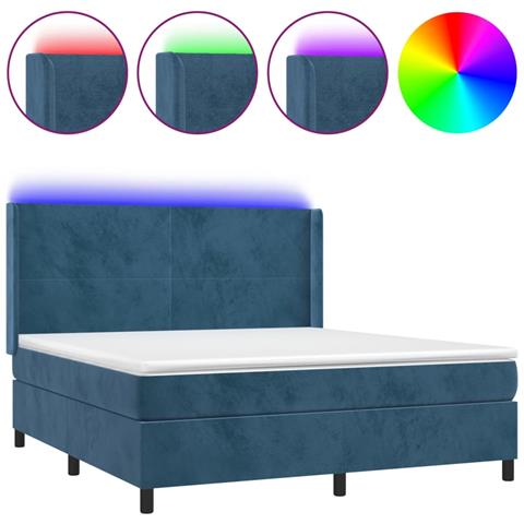 Letto a Molle con Materasso e LED Blu Scuro 180x200 cm - Foto 1