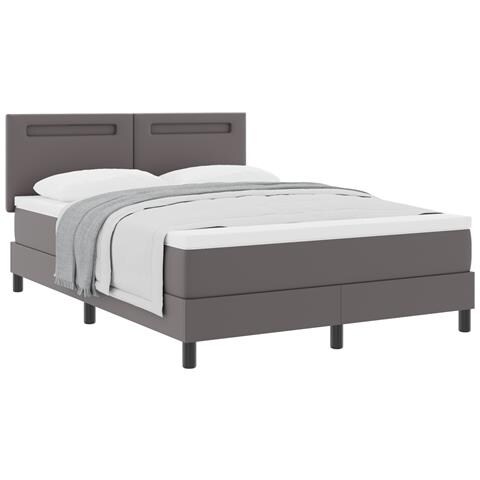 Letto con Rete a Molle e Materasso Grigio 140x200 cm in Pelle Sintetica - Foto 1