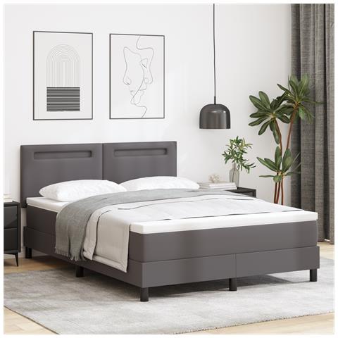 Letto con Rete a Molle e Materasso Grigio 140x200 cm in Pelle Sintetica - Foto 2