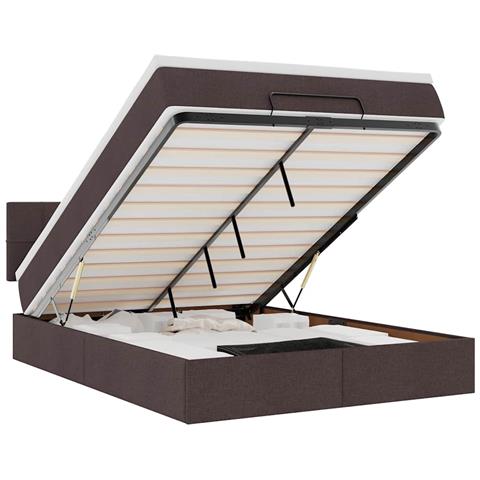 Pouf Letto con Materasso e LED Marrone Scuro 140x190 cm - Foto 1