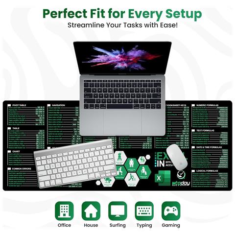 Tappetino Per Mouse Esteso In Gomma Con Tasti Di Scelta Rapida Di Excel In Inglese Per Ufficio E Casa - Foto 2