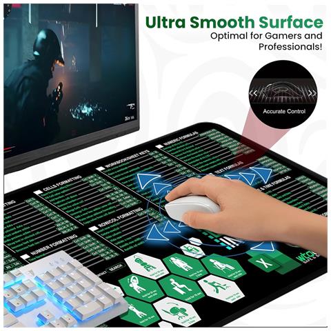 Tappetino Per Mouse Esteso In Gomma Con Tasti Di Scelta Rapida Di Excel In Inglese Per Ufficio E Casa - Foto 4