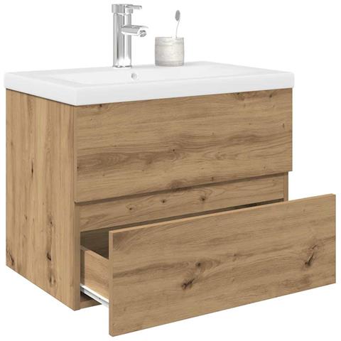 Mobile Bagno con Lavabo Integrato&Rubinetto Rovere Artigianale - Foto 2