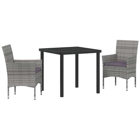 Set da Pranzo per Giardino con cuscino 3 pcs Grigio Poly Rattan - Foto 1