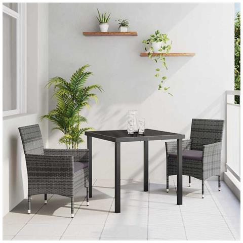 Set da Pranzo per Giardino con cuscino 3 pcs Grigio Poly Rattan - Foto 2