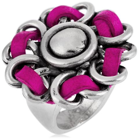 Anello In Argento Sterling 925 Placcato In Pelle, Cucito Con Fiore Fucsia - Foto 1