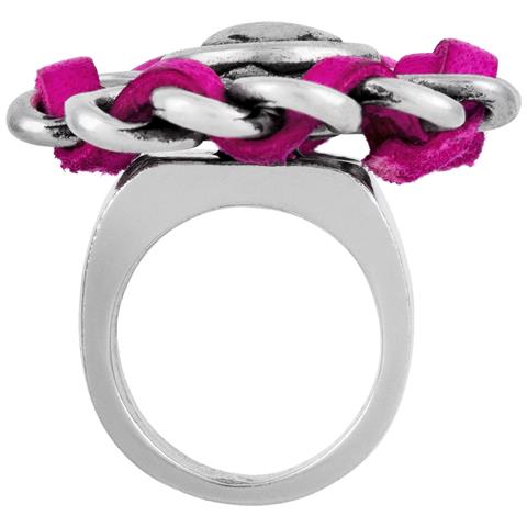 Anello In Argento Sterling 925 Placcato In Pelle, Cucito Con Fiore Fucsia - Foto 4