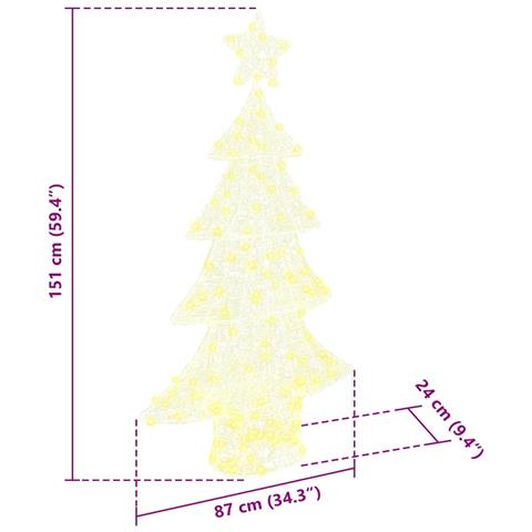 Albero di Natale con 160 LED Bianco caldo 150 cm Acrilico - Foto 8