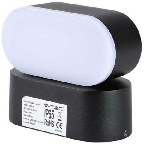 Lampada LED da Muro Ovale 5W 110LM /W Colore Nero con Testa Ruotabile 4000K IP65, colore Nero - Foto 1