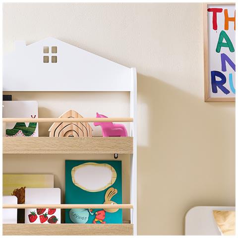 Libreria Montessori Per Bambini A 4 Ripiani Portagiochi In Bianco E Naturale - Foto 2
