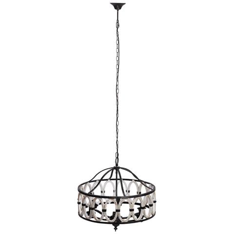 Lampada Da Soffitto Rotonda In Legno E Metallo Nero D63x63x63h Cm - Foto 1
