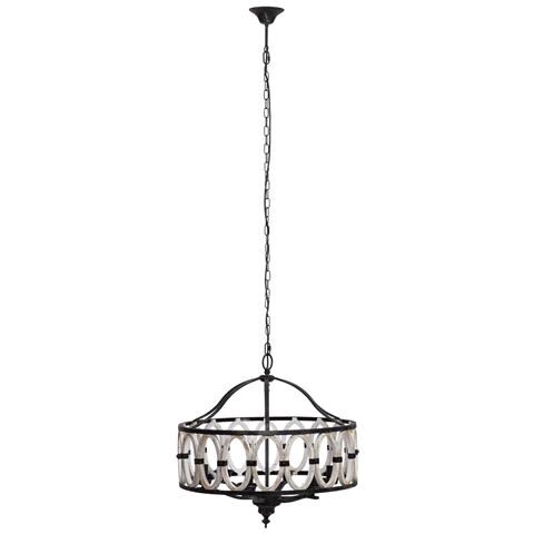 Lampada Da Soffitto Rotonda In Legno E Metallo Nero D63x63x63h Cm - Foto 2