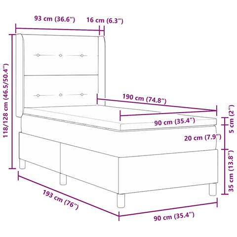 Letto a molle con materasso Grigio chiaro 90 x 190 cm Velluto - Foto 8