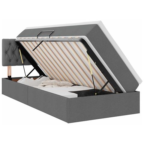 Letto con contenitore e LED Grigio scuro 90 x 190 cm Tessuto - Foto 1