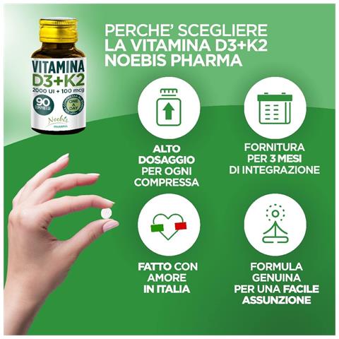 Vitamina D3 + K2 90 Compresse - Vitamina D3 50 mcg + K2 MK-7 100 mcg - Ossa, Denti, Muscoli e Sistema Immunitario - Foto 2