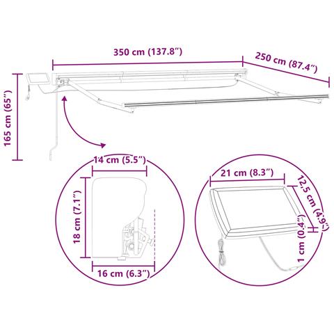 Cornice per Tenda Manuale con LED Antracite 3,5 x 2,5 m - Foto 9
