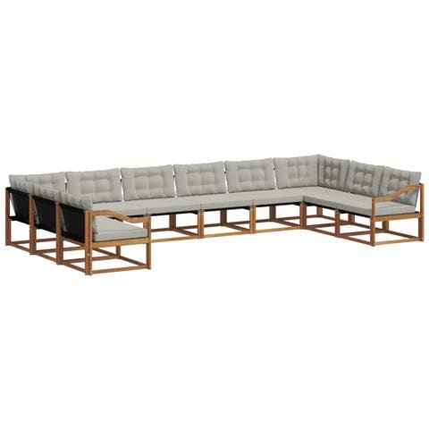Set di divani da esterno 10 pcs Grigio Naturale e Chiaro - Foto 1