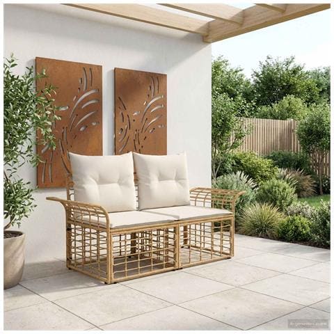Loveseat da esterno 2 pcs Naturale e Bianco Crema polyrattan - Foto 2