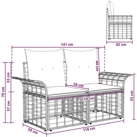 Loveseat da esterno 2 pcs Naturale e Bianco Crema polyrattan - Foto 9