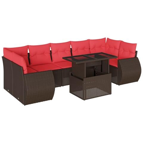 Set Divani da Giardino 8 pz con Cuscini Marrone in Polyrattan - Foto 1