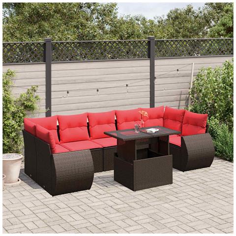 Set Divani da Giardino 8 pz con Cuscini Marrone in Polyrattan - Foto 2