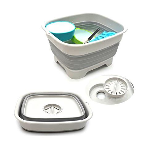 Scodella Pieghevole Da 9,1 Litri (2,4 Galloni) Con Tappo Di Scarico - Lavabo Pieghevole - Vasca Per Lavastoviglie Portatile - Vassoio Salvaspazio Da Cucina (1 Grigio)  - Foto 1