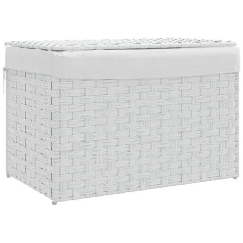 Cesto Portabiancheria Coperchio Bianco 55,5x35x34 Cm Polyrattan - Foto 2