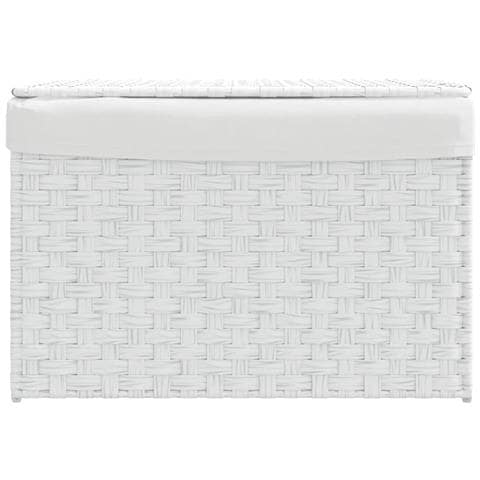 Cesto Portabiancheria Coperchio Bianco 55,5x35x34 Cm Polyrattan - Foto 3