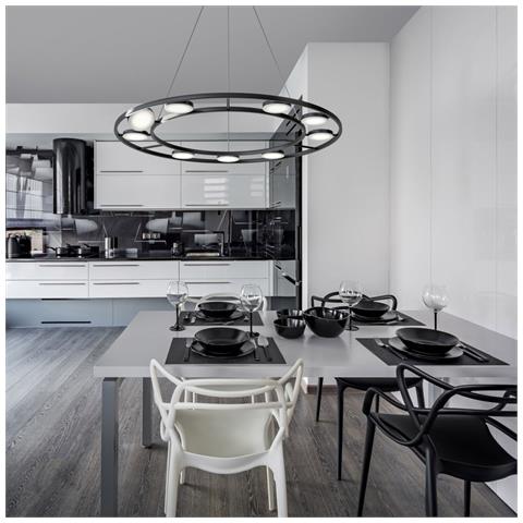 Lampadario A Sospensione Moderno Fad Metallo Nero Acrilico 9 Luci Led 63w - Foto 2