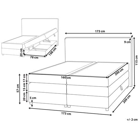 Letto Boxspring Tessuto Beige 160 X 200 Cm Minister - Foto 7