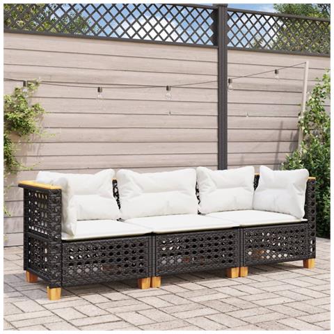 Divano Da Giardino A 3 Posti Con Cuscini Nero In Polyrattan - Foto 3