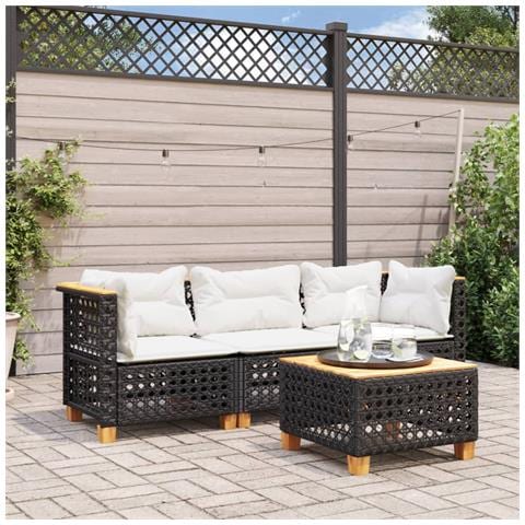 Divano Da Giardino A 3 Posti Con Cuscini Nero In Polyrattan - Foto 1