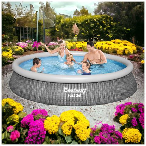 Piscina Con Anello Tonda Autoportante 396x84 Cm Rattan Grigio Fast Set 57376 - Foto 8