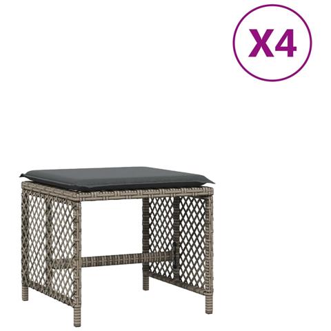 Sgabelli Giardino Con Cuscini 4pz Grigi 41x41x36cm Polyrattan - Foto 2
