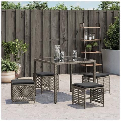 Sgabelli Giardino Con Cuscini 4pz Grigi 41x41x36cm Polyrattan - Foto 3