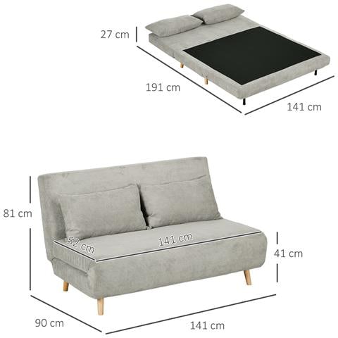 HOMCOM Divano Letto Matrimoniale Con Schienale Regolabile E