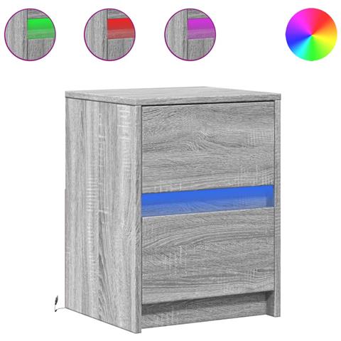 Comodini Con Luci Led 2pz Grigio Sonoma In Legno Multistrato - Foto 1