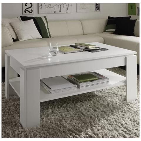 Tavolino Soggiorno Con Rialzo Contenitore Tavolo Salotto Moderno Apribile Bianco - Foto 2