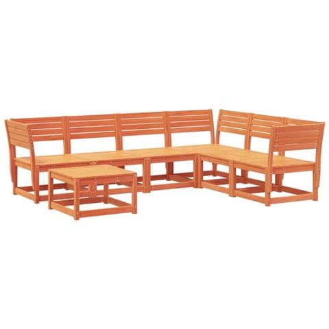 Set Salotto Da Giardino 7 Pz Marrone Cera Legno Massello Pino - Foto 2