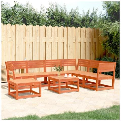 Set Salotto Da Giardino 7 Pz Marrone Cera Legno Massello Pino - Foto 1