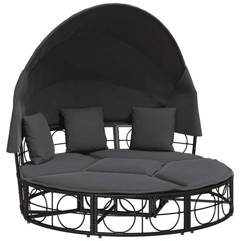 Lettino Prendisole Esterno Tetto E Cuscini Nero In Polyrattan - Foto 2