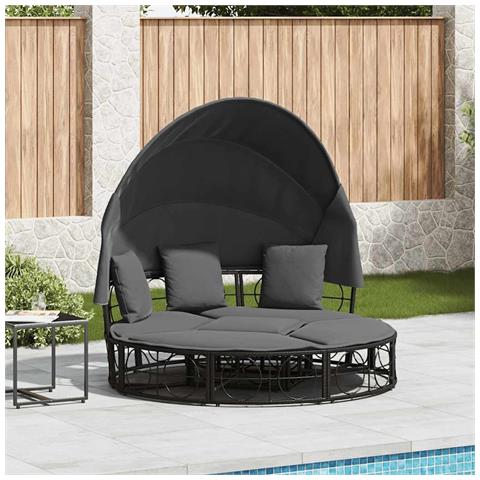 Lettino Prendisole Esterno Tetto E Cuscini Nero In Polyrattan - Foto 1