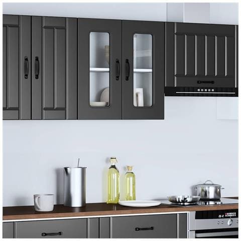 Pensile Da Cucina Con Porta In Vetro Kalmar Nero Truciolato - Foto 3