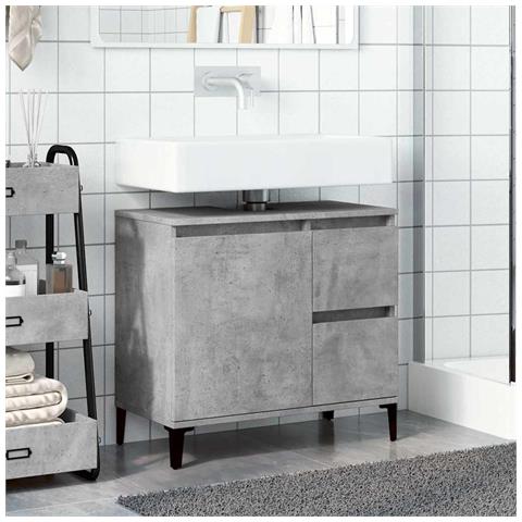 Mobile Lavabo Da Bagno Grigio Rovere 65x33x60cm In Truciolato - Foto 3
