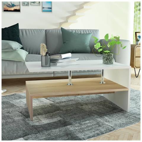 Tavolino Salotto Legno Multistrato 90x59x42 Cm Rovere E Bianco - Foto 6