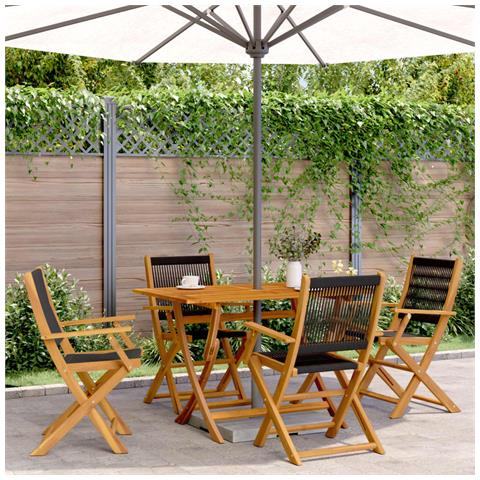 Lusso Casadino -  Sedie Da Giardino Pieghevoli 4pz Nere Legno Massello Di Acacia - Foto 8