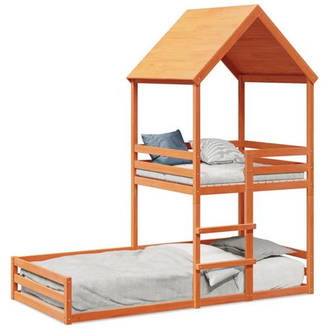 Letto A Castello Con Tetto Cera 90x200 Cm Legno Massello Pino - Foto 1