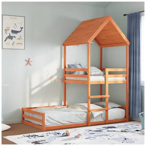 Letto A Castello Con Tetto Cera 90x200 Cm Legno Massello Pino - Foto 8