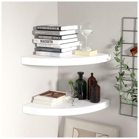 Lusso Casadino -  Scaffali Angolari A Parete 2 Pz Bianco Lucido 35x35x3,8 Cm Mdf - Foto 8