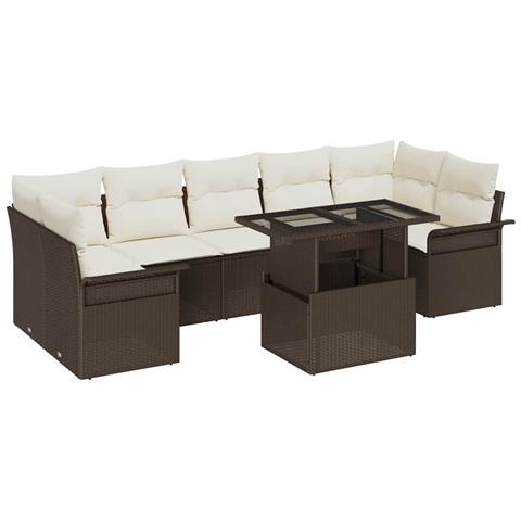 Set Divano Giardino 8 Pezzi con Cuscini Rattan Polyrattan Marrone, Divano Giardino 2 Posti con Spazio di Stoccaggio e Cuscini Rattan Polyrattan Marrone - Foto 1